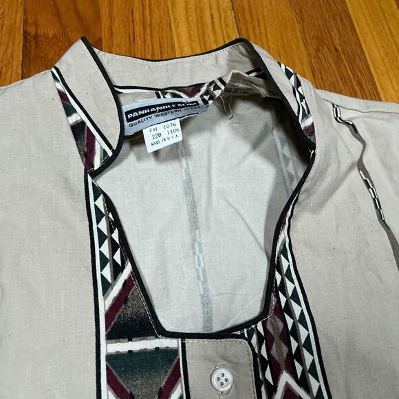 Vintage Womens Western Aztec Shirt S Panhandle Slim Deep Cut Band Collar USA - Picture 2 of 8